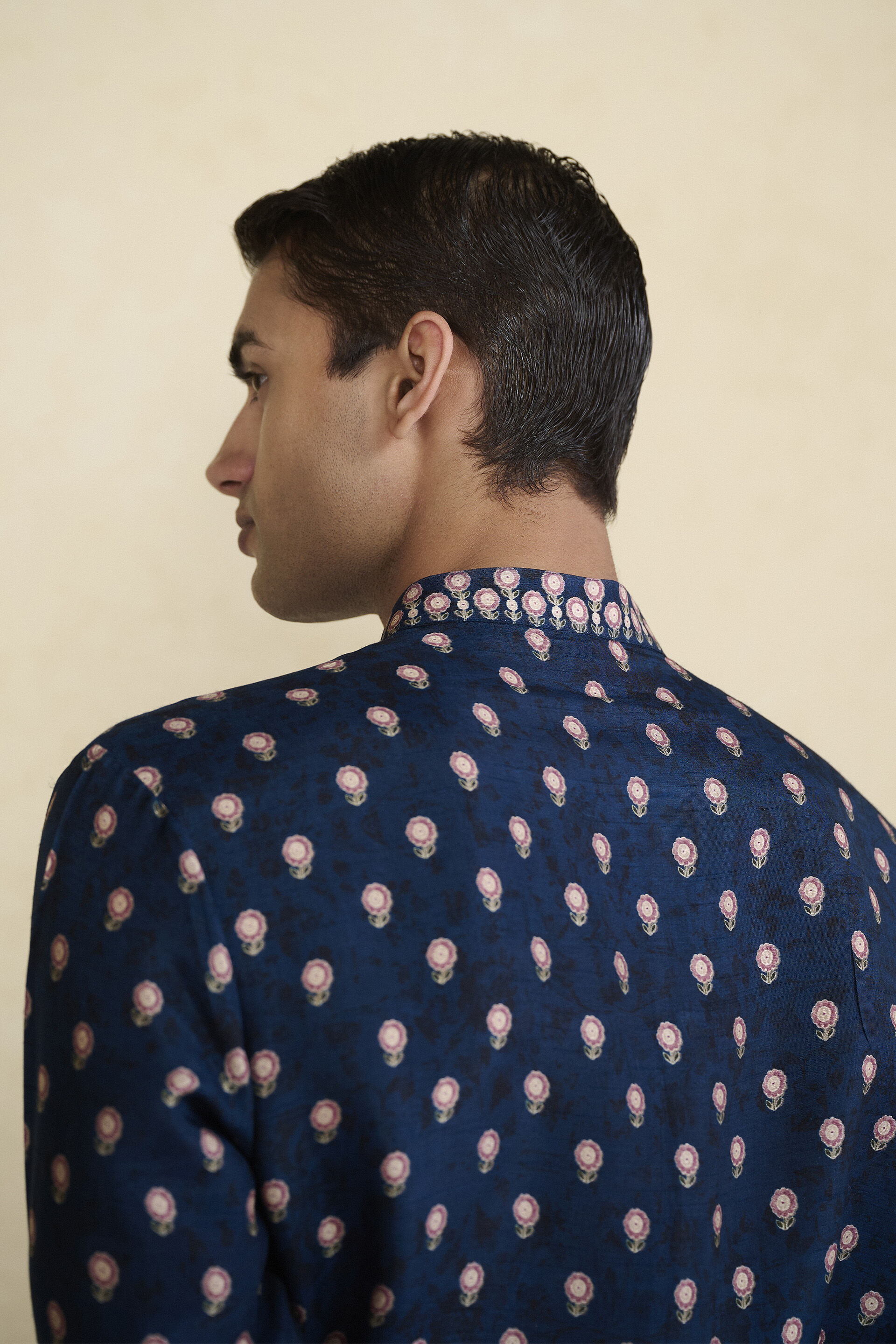 Azraq Printed Silk Kurta - Indigo, Indigo, image 5